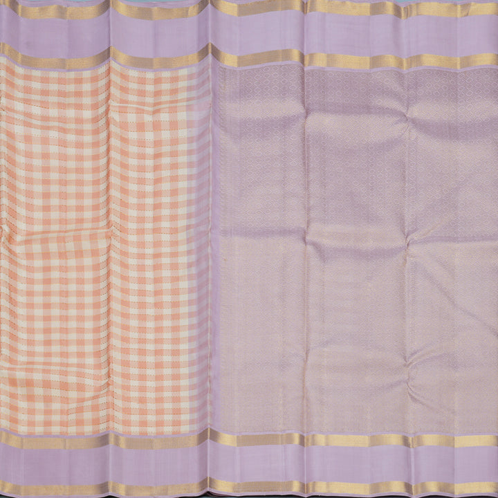 Hayagrivas Handloom Cream &amp; Peach Checks Kanjivaram Silk Saree KBF244E3-1