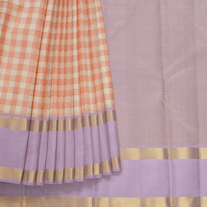 Hayagrivas Handloom Cream &amp; Peach Checks Kanjivaram Silk Saree KBF244E3-1