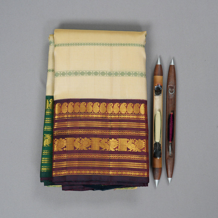 Hayagrivas Handloom Sandal Kanjivaram Silk Saree with Ganga Jamuna Border KBF245E13-1
