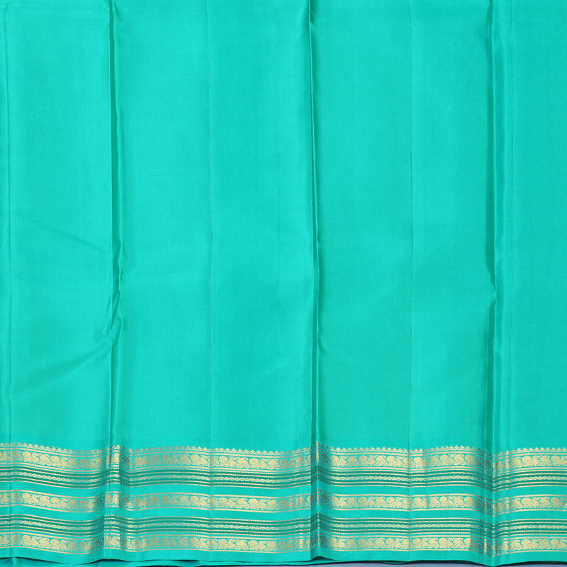 Hayagrivas Handloom Mustard Yellow Kanjivaram Silk Saree with Sea Blue Border KBF245E16-1