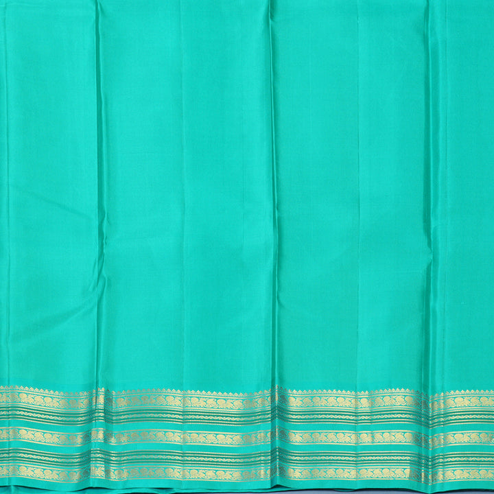 Hayagrivas Handloom Mustard Yellow Kanjivaram Silk Saree with Sea Blue Border KBF245E16-1