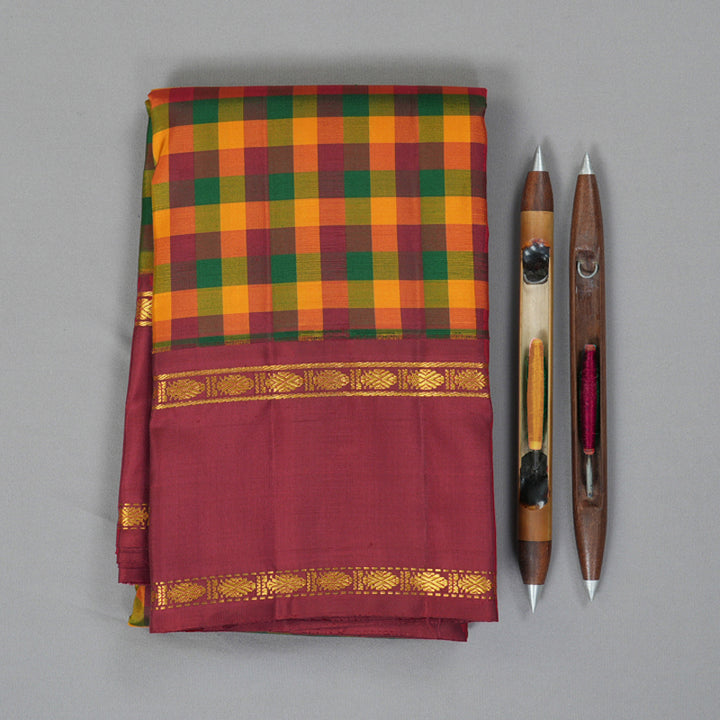 Hayagrivas Handloom Multicolour Checks Kanjivaram Silk Saree KBF245E17-1
