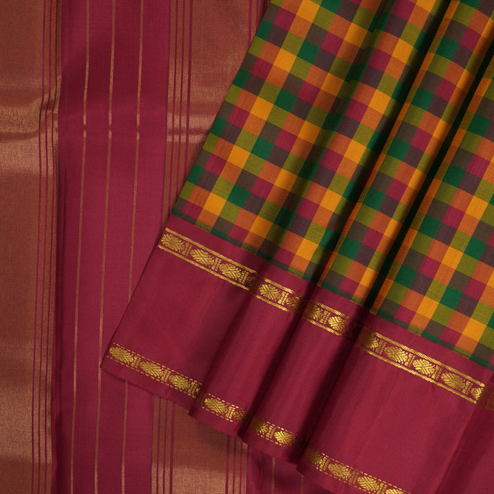 Hayagrivas Handloom Multicolour Checks Kanjivaram Silk Saree KBF245E17-1