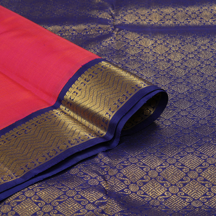 Hayagrivas Handloom Pinkish-Orange Kanjivaram Silk Saree with Dark Blue Border KBF246E1-11