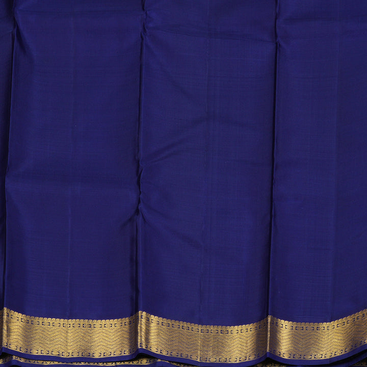 Hayagrivas Handloom Pinkish-Orange Kanjivaram Silk Saree with Dark Blue Border KBF246E1-11