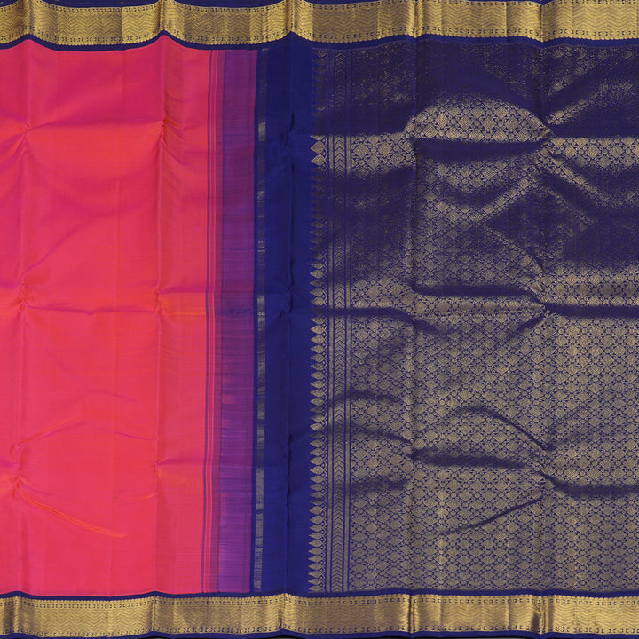 Hayagrivas Handloom Pinkish-Orange Kanjivaram Silk Saree with Dark Blue Border KBF246E1-11