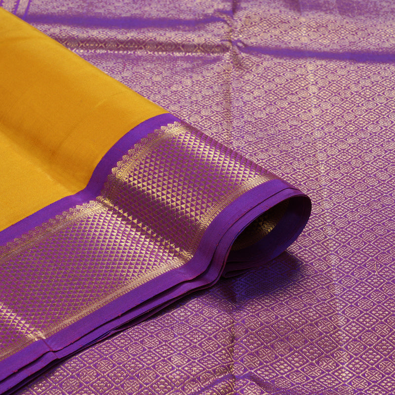 Hayagrivas Handloom Mustard Yellow Kanjivaram Silk Saree with Purple Border KBF246E1-3