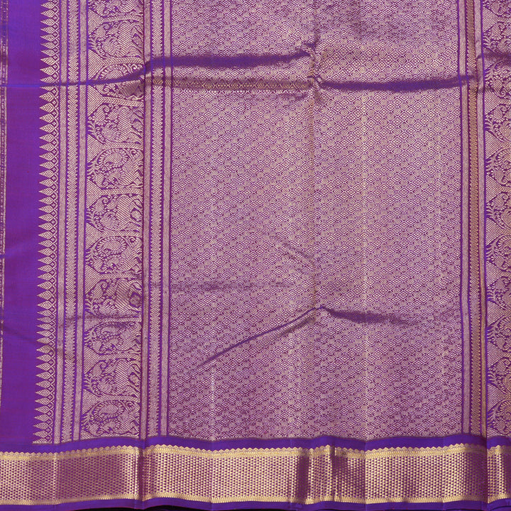 Hayagrivas Handloom Mustard Yellow Kanjivaram Silk Saree with Purple Border KBF246E1-3