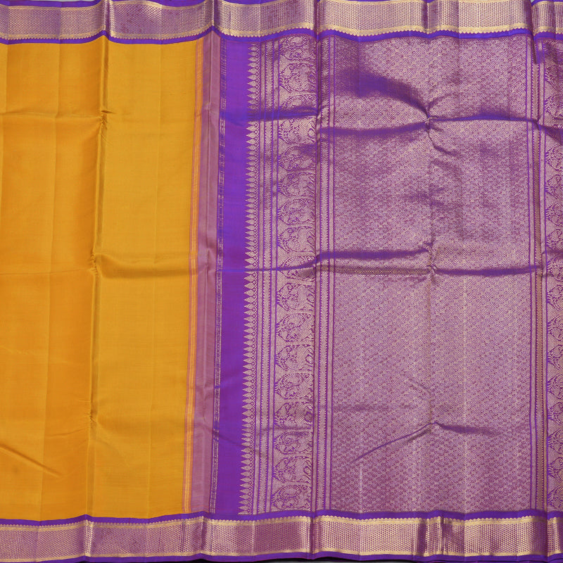 Hayagrivas Handloom Mustard Yellow Kanjivaram Silk Saree with Purple Border KBF246E1-3