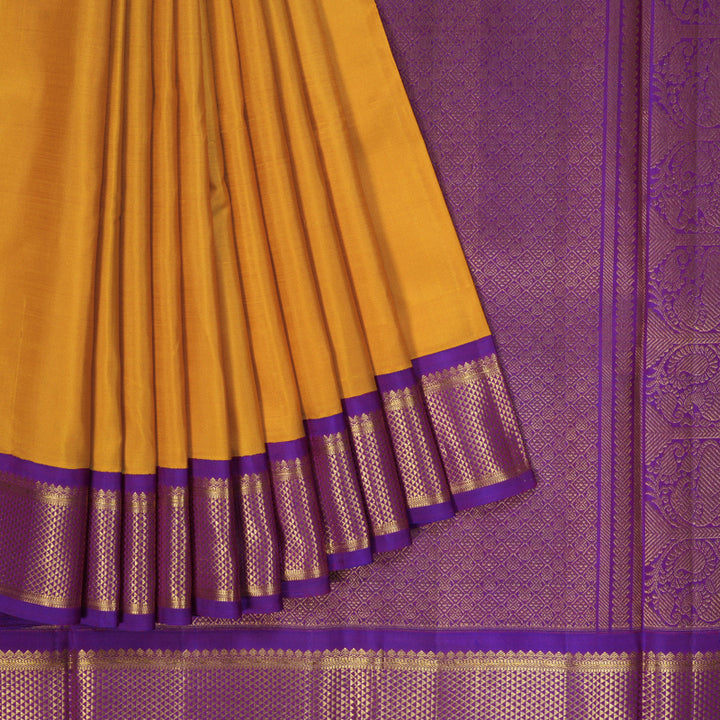 Hayagrivas Handloom Mustard Yellow Kanjivaram Silk Saree with Purple Border KBF246E1-3