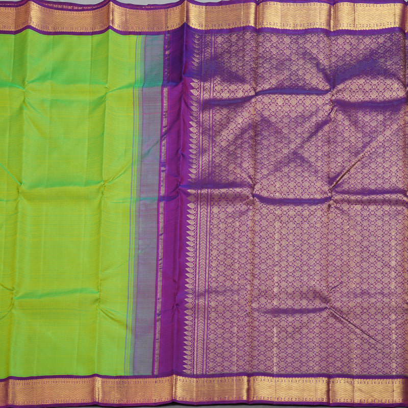 Hayagrivas Handloom Fluorescent Green Kanjivaram Silk Saree with Purple Border KBF246E1-8