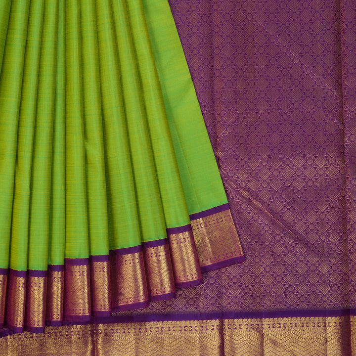 Hayagrivas Handloom Fluorescent Green Kanjivaram Silk Saree with Purple Border KBF246E1-8