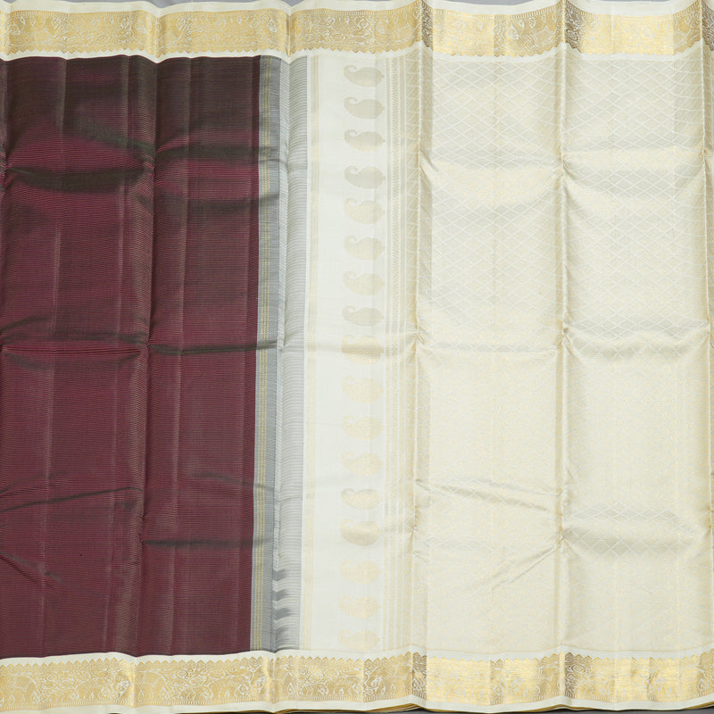 Hayagrivas Handloom Wine Purple Kanjivaram Silk Saree with Half-White Border KBF246E2-10