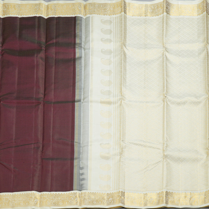 Hayagrivas Handloom Wine Purple Kanjivaram Silk Saree with Half-White Border KBF246E2-10