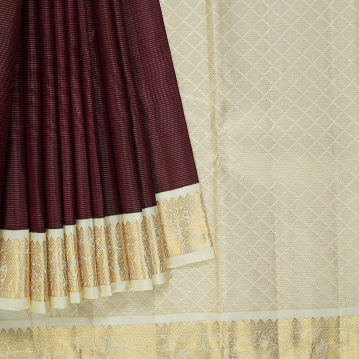 Hayagrivas Handloom Wine Purple Kanjivaram Silk Saree with Half-White Border KBF246E2-10