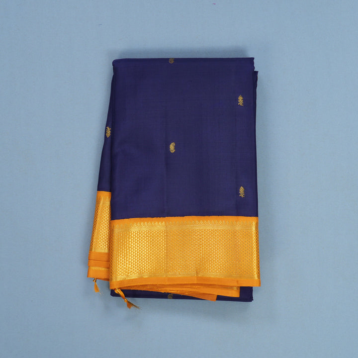 Hayagrivas Handloom Navy Blue Kanjivaram Silk Saree with Mustard Yellow Border KBF246E2-3