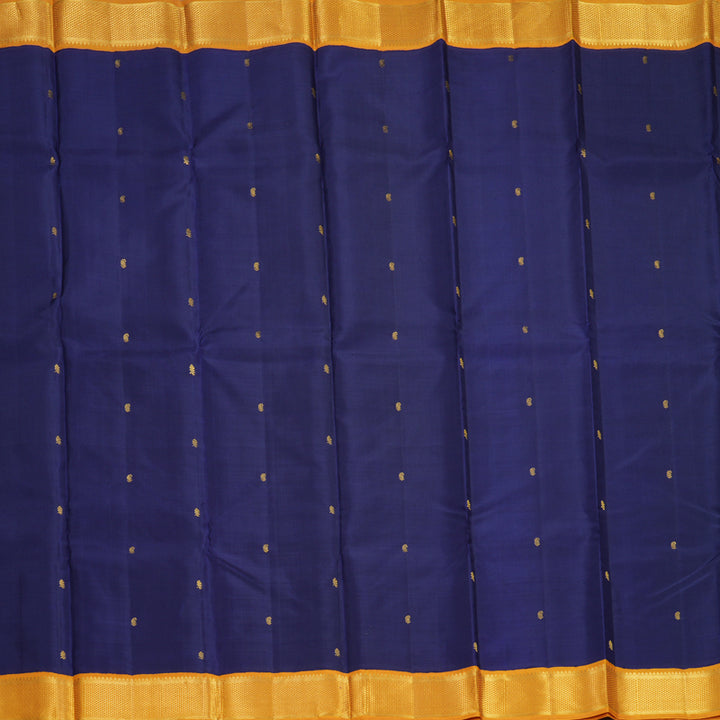 Hayagrivas Handloom Navy Blue Kanjivaram Silk Saree with Mustard Yellow Border KBF246E2-3