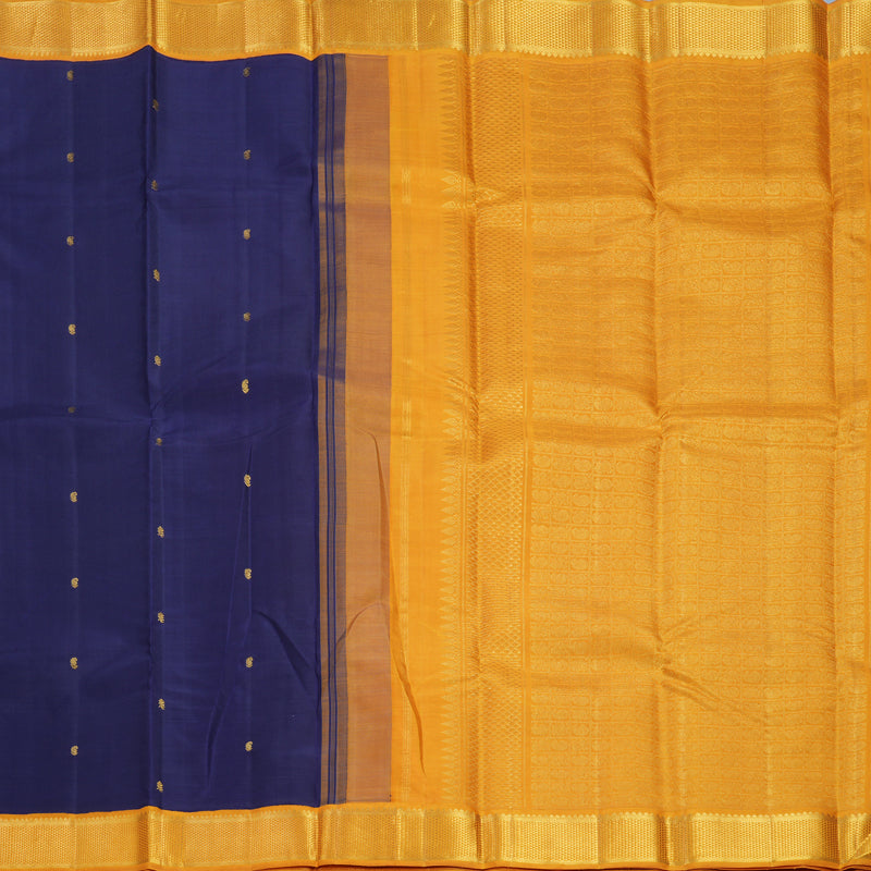 Hayagrivas Handloom Navy Blue Kanjivaram Silk Saree with Mustard Yellow Border KBF246E2-3