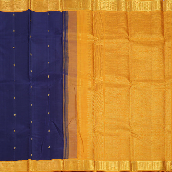 Hayagrivas Handloom Navy Blue Kanjivaram Silk Saree with Mustard Yellow Border KBF246E2-3