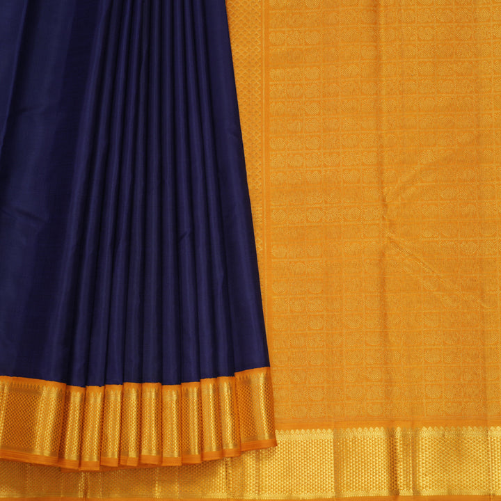 Hayagrivas Handloom Navy Blue Kanjivaram Silk Saree with Mustard Yellow Border KBF246E2-3