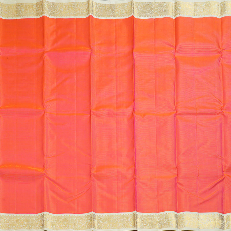 Hayagrivas Handloom Orangish-Pink Kanjivaram Silk Saree with Half-White Border KBF246E2-8