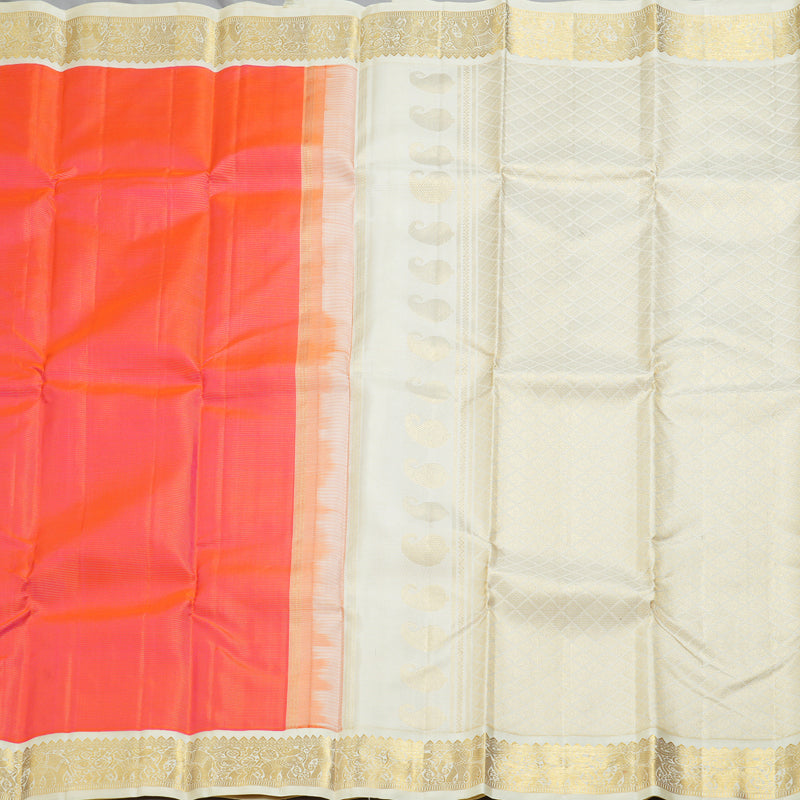 Hayagrivas Handloom Orangish-Pink Kanjivaram Silk Saree with Half-White Border KBF246E2-8