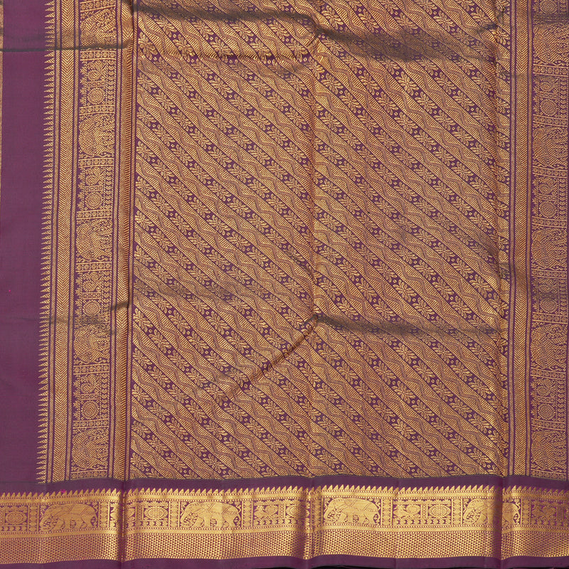 Hayagrivas Handloom Creamy Ivory Kanjivaram Silk Saree with Purple Border KBF246E3-1