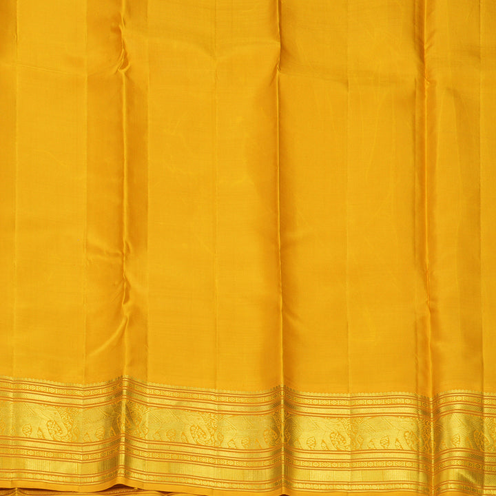 Hayagrivas Handloom Pinkish-Maroon Kanjivaram Silk Saree with Mustard Yellow Border KBF246E6-1