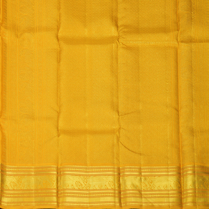 Hayagrivas Handloom Pinkish-Maroon Kanjivaram Silk Saree with Mustard Yellow Border KBF246E6-1