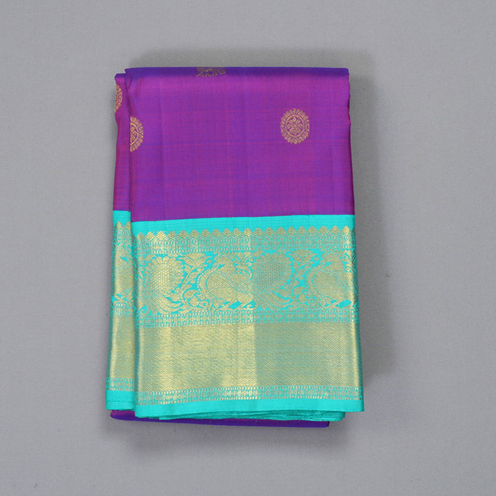 Hayagrivas Handloom Purple Kanjivaram Silk Saree with Sea Green Border KBF246E6-2