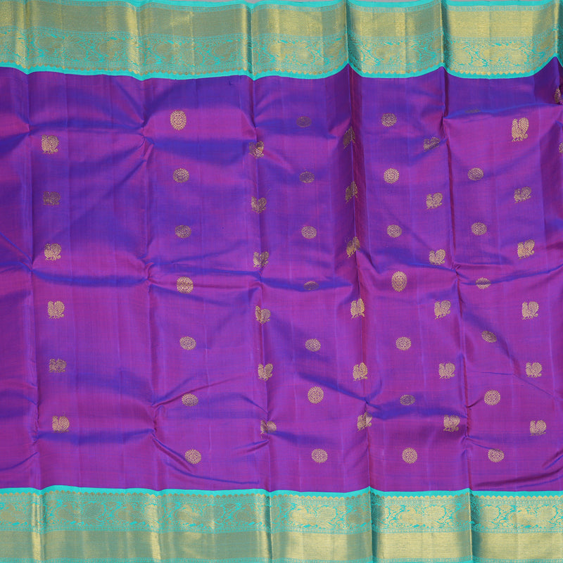 Hayagrivas Handloom Purple Kanjivaram Silk Saree with Sea Green Border KBF246E6-2