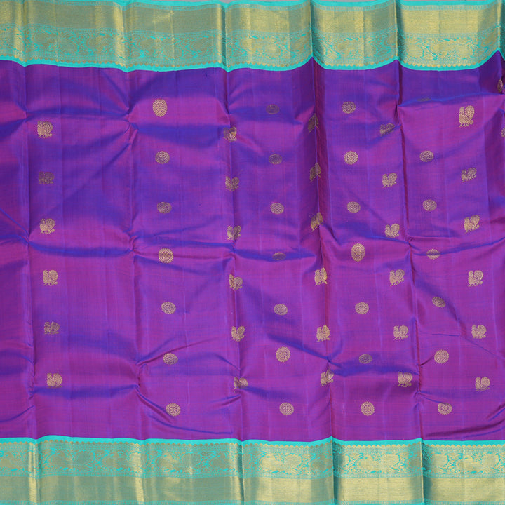 Hayagrivas Handloom Purple Kanjivaram Silk Saree with Sea Green Border KBF246E6-2