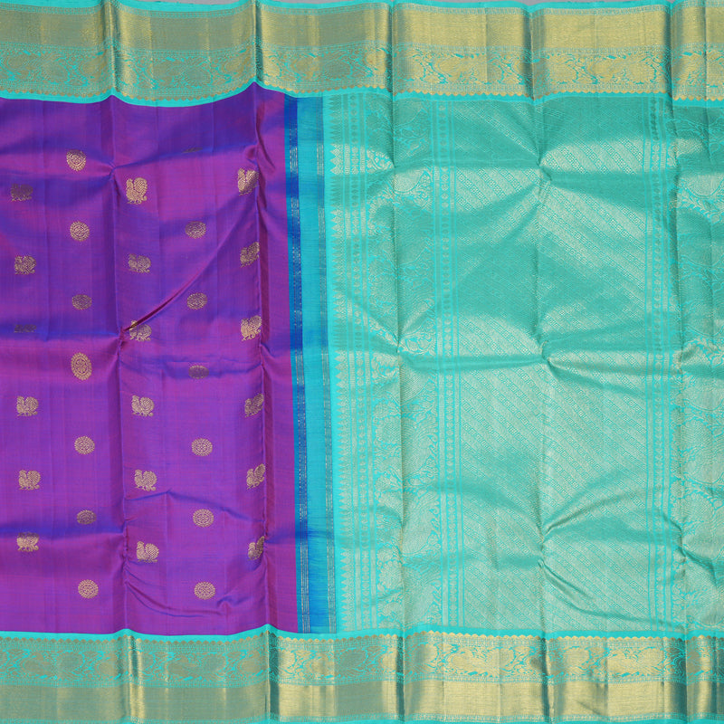 Hayagrivas Handloom Purple Kanjivaram Silk Saree with Sea Green Border KBF246E6-2