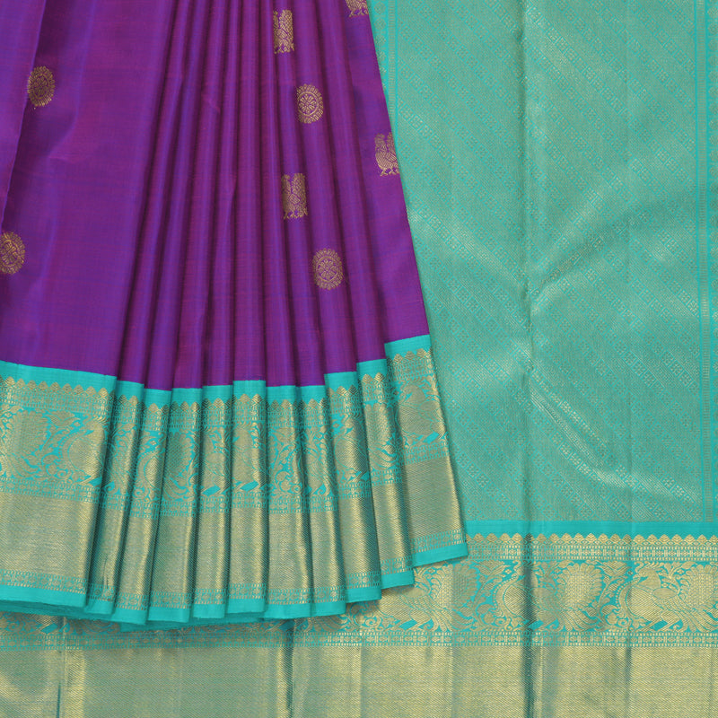 Hayagrivas Handloom Purple Kanjivaram Silk Saree with Sea Green Border KBF246E6-2