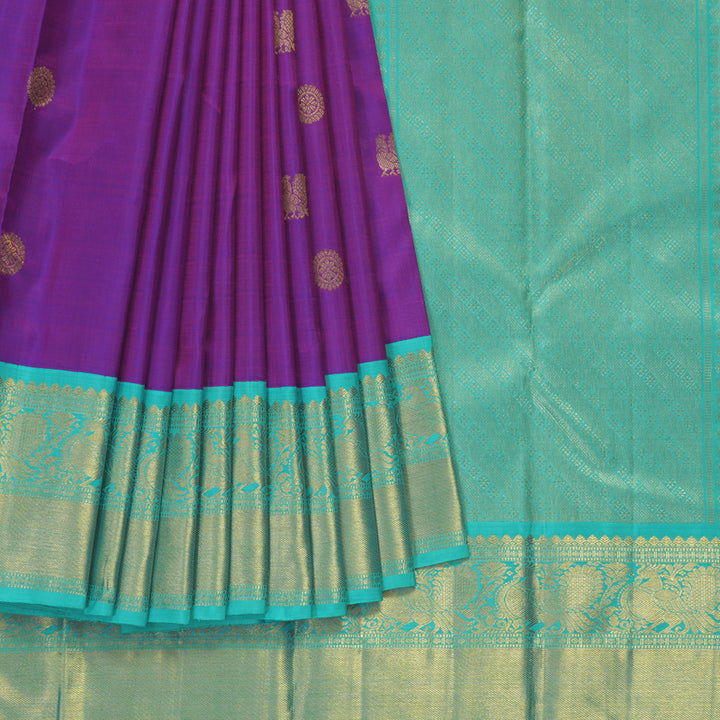 Hayagrivas Handloom Purple Kanjivaram Silk Saree with Sea Green Border KBF246E6-2