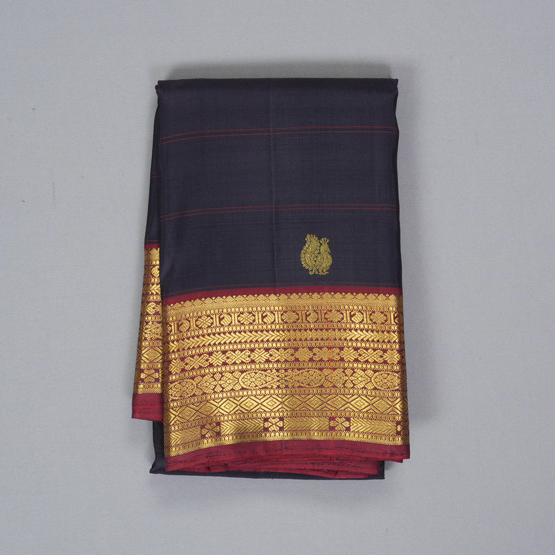 Hayagrivas Handloom Deep Jamun Kanjivaram Silk Saree with Maroon Border KBF247E2-1