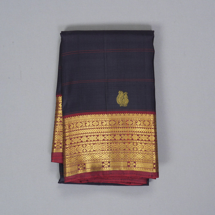 Hayagrivas Handloom Deep Jamun Kanjivaram Silk Saree with Maroon Border KBF247E2-1