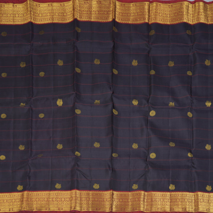 Hayagrivas Handloom Deep Jamun Kanjivaram Silk Saree with Maroon Border KBF247E2-1