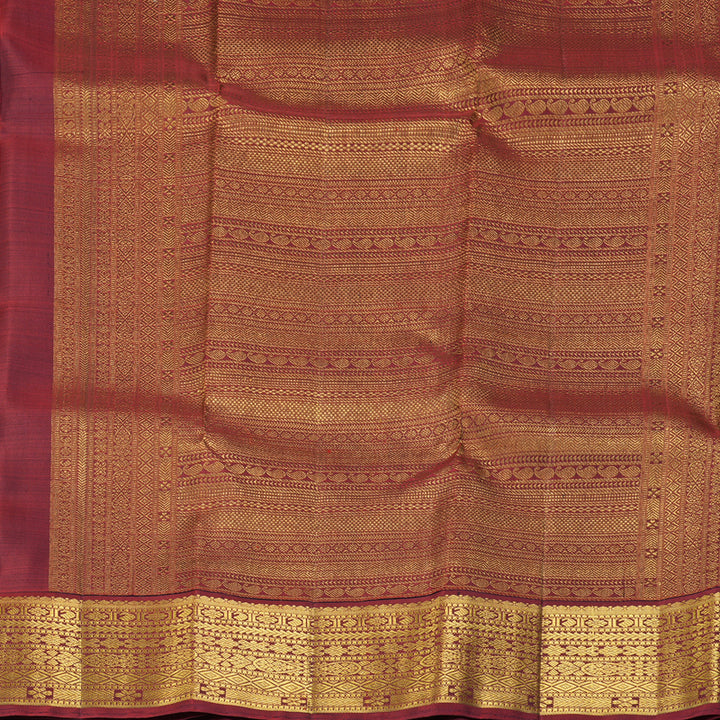 Hayagrivas Handloom Deep Jamun Kanjivaram Silk Saree with Maroon Border KBF247E2-1