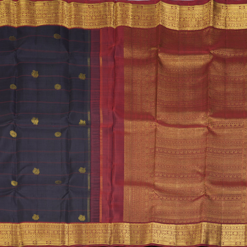 Hayagrivas Handloom Deep Jamun Kanjivaram Silk Saree with Maroon Border KBF247E2-1