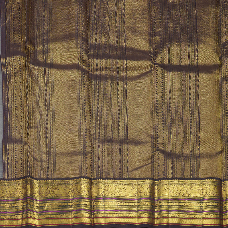 Hayagrivas Handloom Half-White Kanjivaram Silk Saree with Deep Jamun Border KBF247E5-1