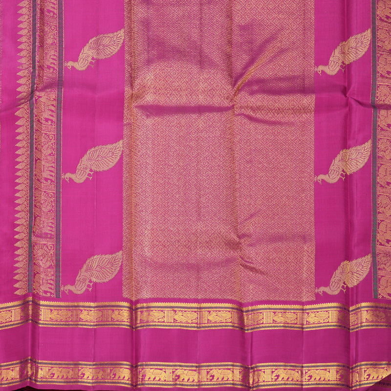 Hayagrivas Handloom Yellow Kanjivaram Silk Saree with Magenta-Pink Border KBF247E9-1