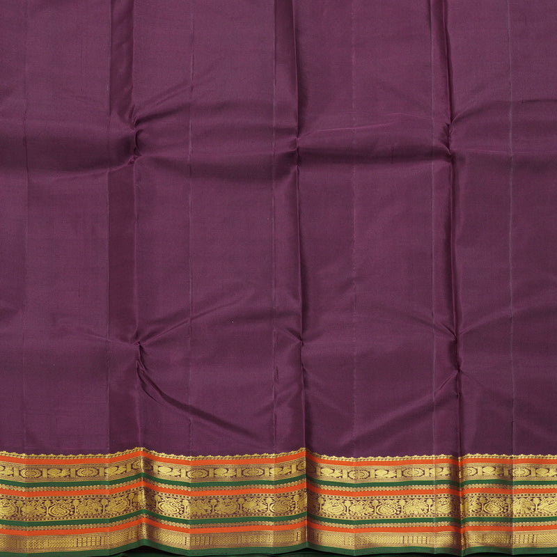 Hayagrivas Handloom Turquoise Blue Kanjivaram Silk Saree with Plum Purple Border KBF248E13-1