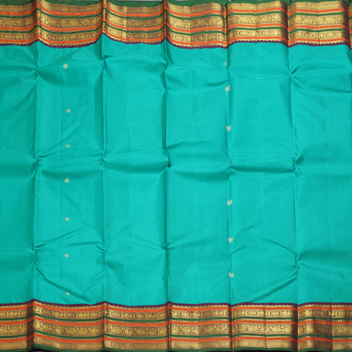 Hayagrivas Handloom Turquoise Blue Kanjivaram Silk Saree with Plum Purple Border KBF248E13-1
