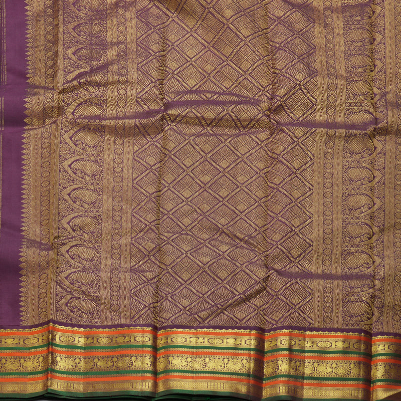 Hayagrivas Handloom Turquoise Blue Kanjivaram Silk Saree with Plum Purple Border KBF248E13-1
