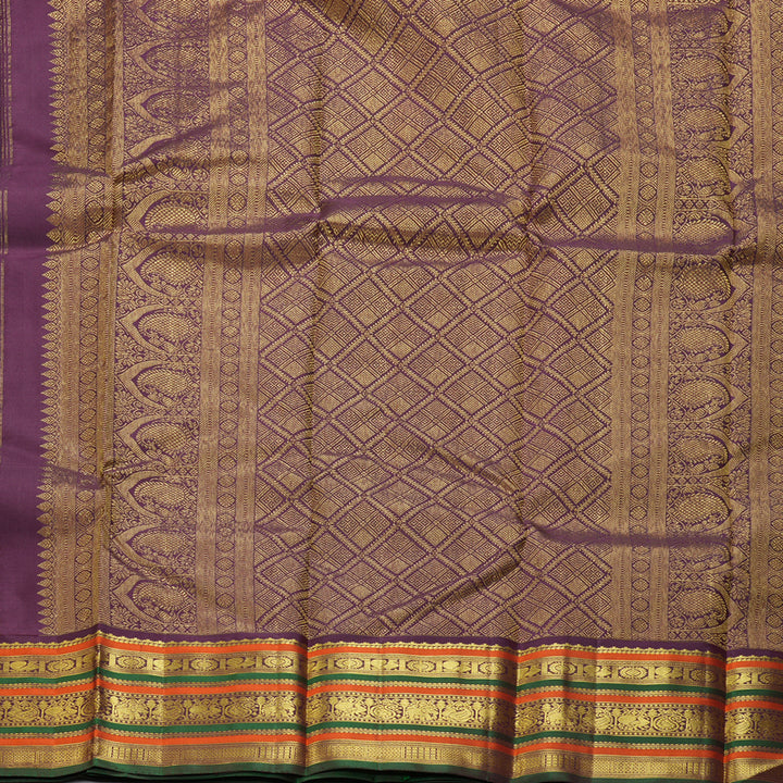 Hayagrivas Handloom Turquoise Blue Kanjivaram Silk Saree with Plum Purple Border KBF248E13-1