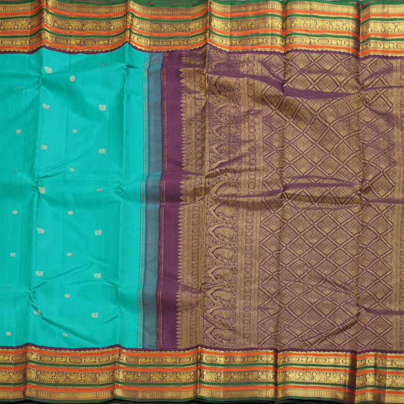 Hayagrivas Handloom Turquoise Blue Kanjivaram Silk Saree with Plum Purple Border KBF248E13-1