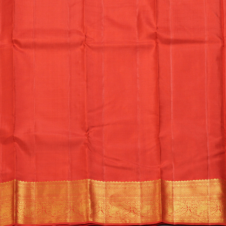 Hayagrivas Handloom MS Blue Kanjivaram Silk Saree with Reddish-Orange Border KBF248E13-2