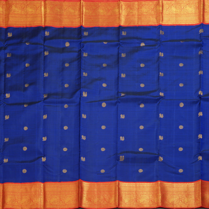 Hayagrivas Handloom MS Blue Kanjivaram Silk Saree with Reddish-Orange Border KBF248E13-2