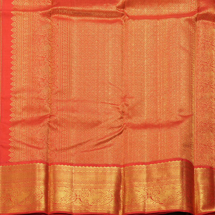 Hayagrivas Handloom MS Blue Kanjivaram Silk Saree with Reddish-Orange Border KBF248E13-2